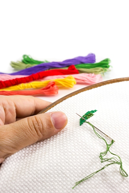 Artisan hands embroidering